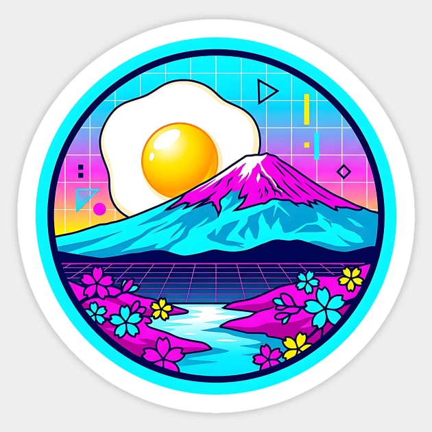 Vaporwave Mount Fuji Rising Egg Sun Sticker by Designed By Marty